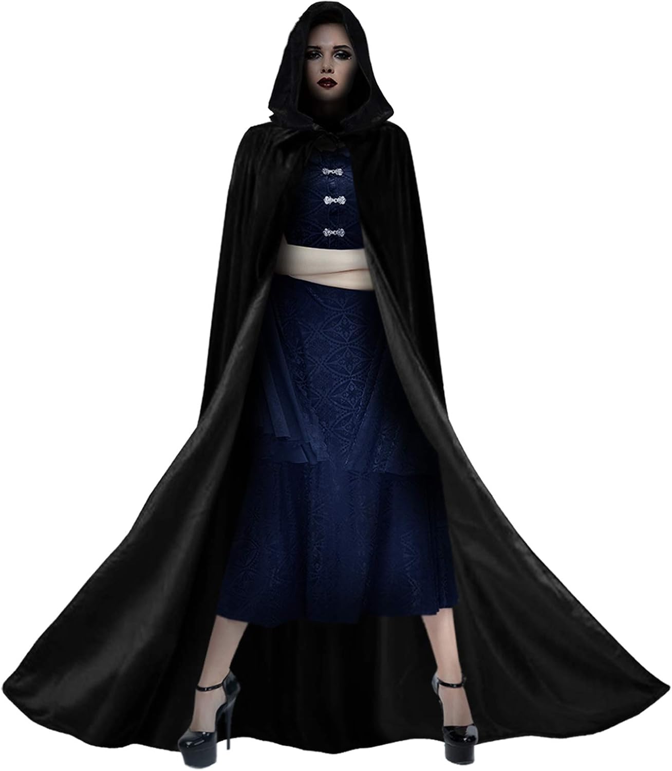 Unisex Gray Mesh Velvet Starry Adult Cape Full Length Hooded Robe Halloween Cloak: Clothing