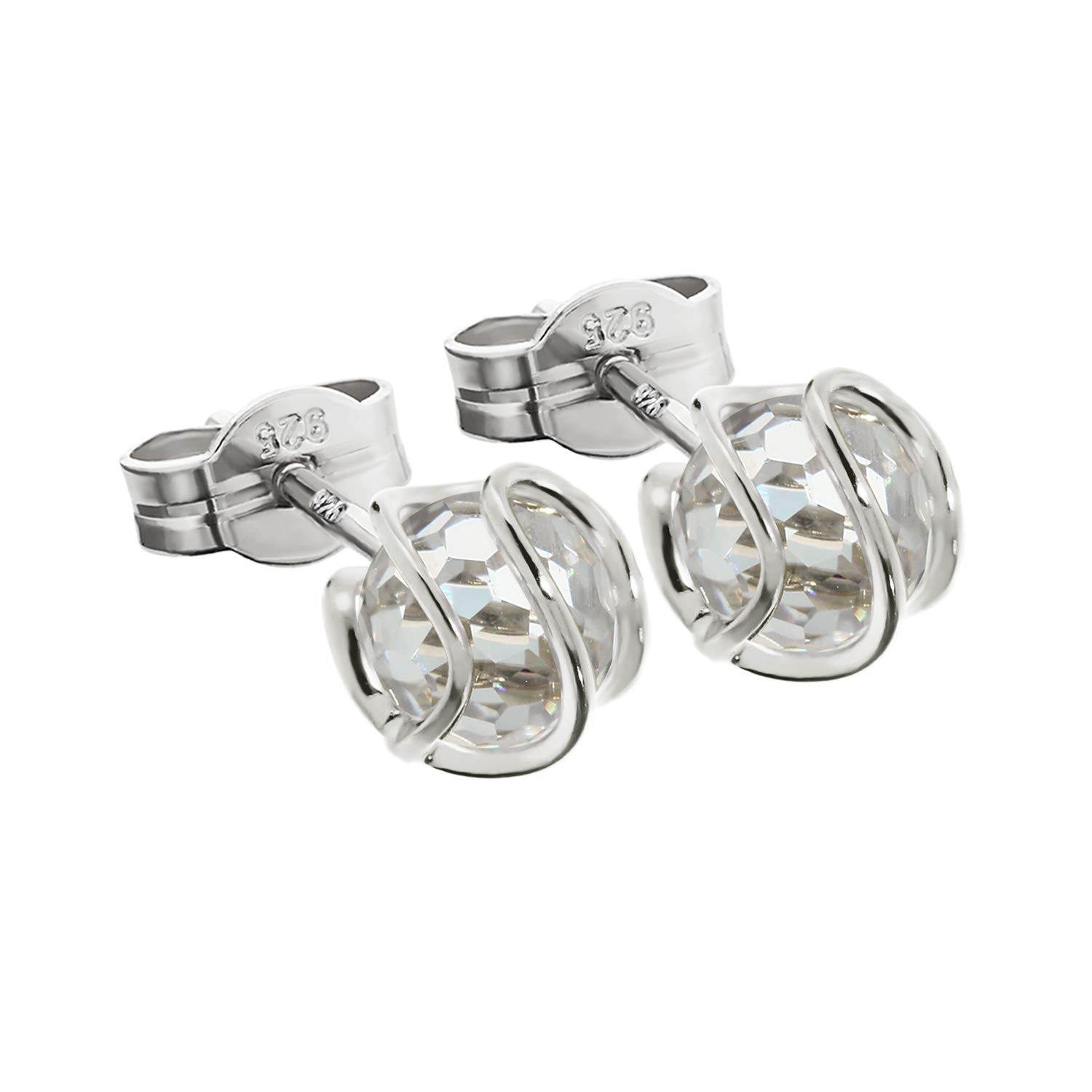 NKlaus Silver Pair Ball Stud Earrings 925 sterling silver sphere zircon white Earrings 7mm 7844