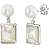 THE PEARL SOURCE 7.5-8.0mm White Freshwater Pearl &amp; Mother of Pearl Aubrey Earrings for Women