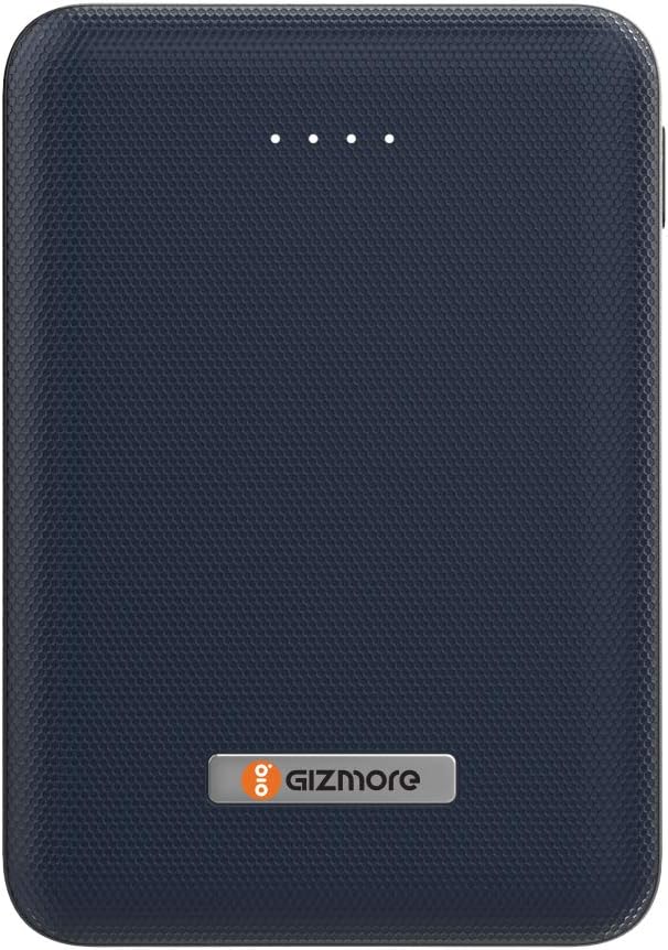 GIZMORE 10000maH Super Compact Rubber Finish Power Bank with LED Power Indicator & 2.1A Fast Charging (Blue)