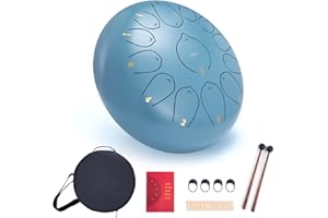 VixxNoxx Rain Drum for Outside Garden, 12 Inches 13 Notes Steel Tongue Drum Handpan Percussion Instrument for Yoga Meditation & Sound Therapy, Adult Gift with Bag, Mallets & Songbook (Moss Blue)