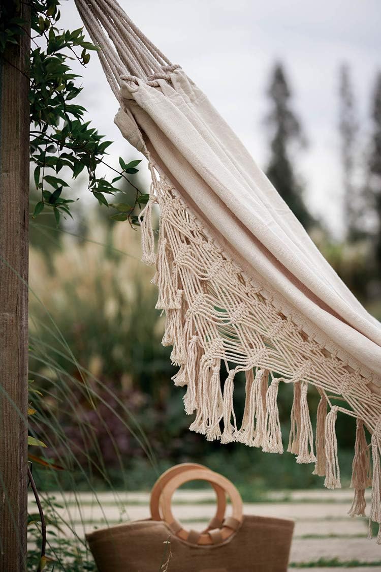 RISEON Handmade Boho Large Brazilian Macrame Fringe 2 Person Double Deluxe Hammock Swing Net Chair for Beach, Yard, Bedroom, Patio, Porch, Indoor, Outdoor, Wedding Decor 95" Lx 59" W : Garden & Outdoor