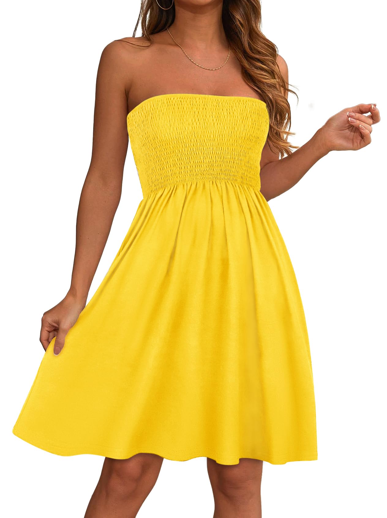 Photo 1 of ***RUNS BIG** elescat Summer Dresses for Women Strapless Casual Beach Cover Ups Tube Top Sundress?Yellow, M