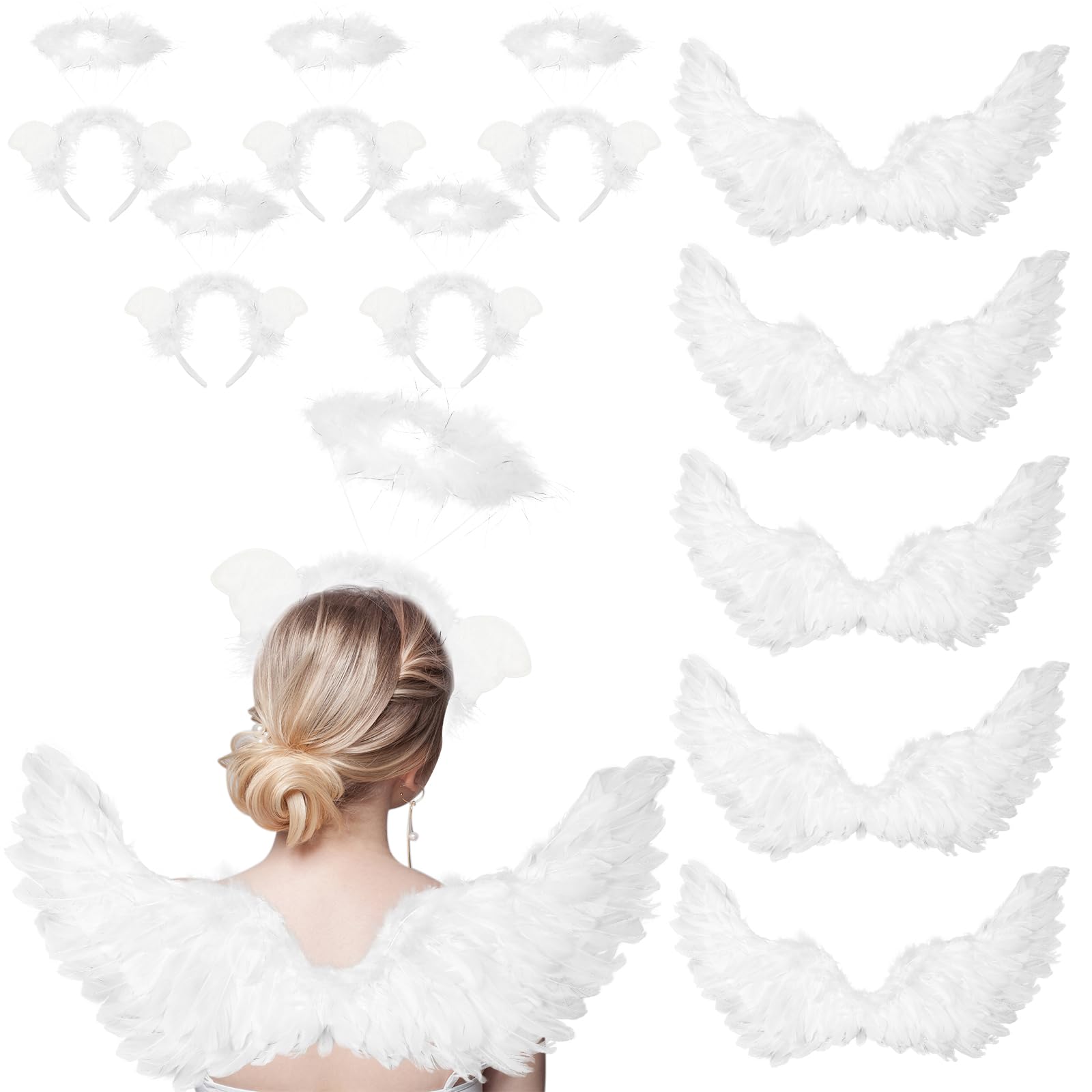 Photo 1 of **MISSING PARTS**
Unittype 12 Pcs White Feather Angel Costumes Nativity Wings and Elastic Angel Headbands for Adults Christmas Mardi Gras Party(Chic Style)