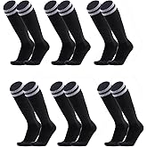 Augctoer 6 Pairs Soccer Socks Breathable Knee High Tube, Striped Football Baseball Softball Team Socks for Men Women Unisex