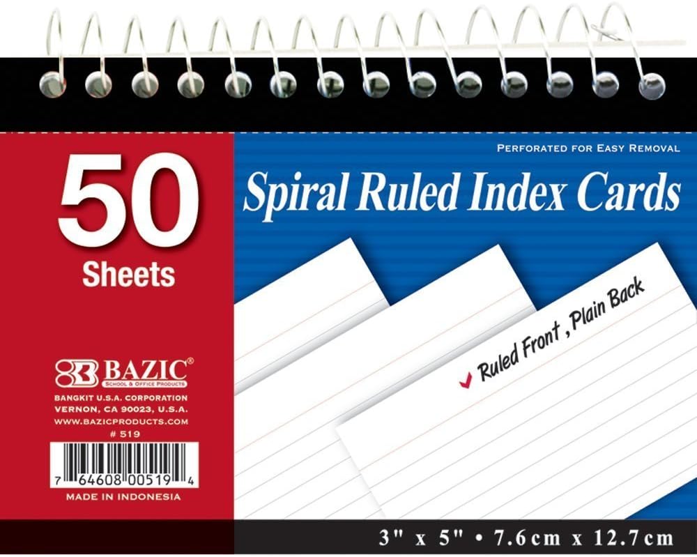 Amazon BAZIC 50 Ct Spiral Bound Index Cards 3x5 Perforated 