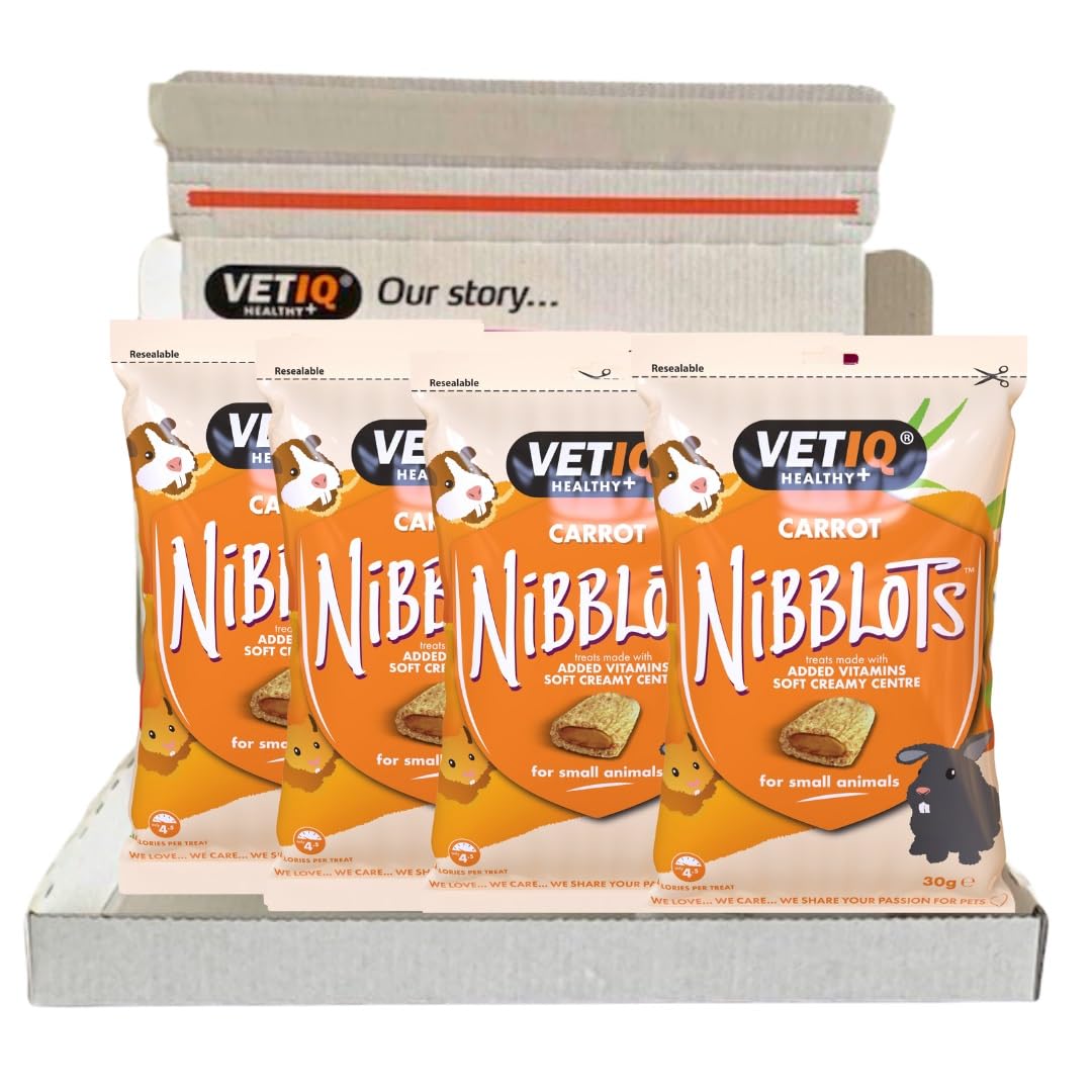 VETIQ Carrot Nibblots for Small Animals, Tasty Treats Made with Added Vitamins & Soft Creamy Centre, Beneficial for Skin & Coat, 30 g (Pack of 4)