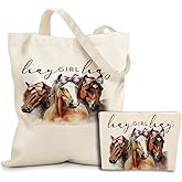 Horse Gifts for Girls Horse Western Accessories Stuff 2pcs Cosmetic Bag Canvas Tote Bag for Women, Beach Grocery Canvas Tote Gifts for Horse Lovers Women Sister Girl Friendship Birthday Christmas
