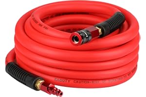 EADUTY Hybrid Air Hose 3/8 In. x 25 ft, Lightweight, Flexible, Durable Air Compressor Hose with Aluminum Universal Quick Coupler and Industrial Plug, Red