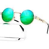 AIEYEZO Round Steampunk Sunglasses for Men Women Retro Circle Hippie Glasses Metal Frame 100% UV Blocking Lens