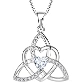 YIFSIY Celtic Knot Heart Necklace 925 Sterling Silver Trinity Love Knot Pendant Birthstones Jewelry Gifts Necklace for Women