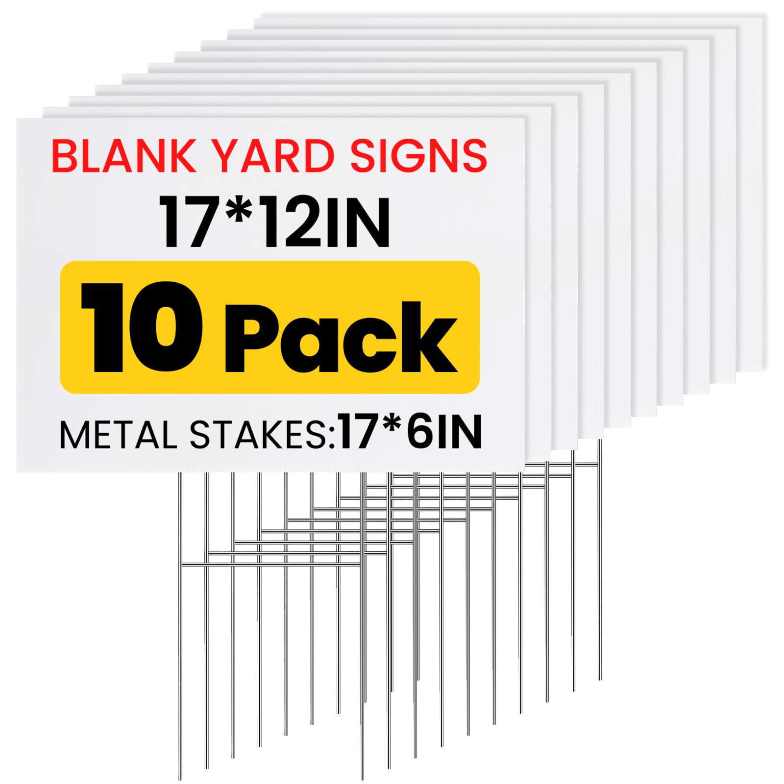Photo 1 of 10 Pack Yard Signs with Metal Stakes, Custom Yard 17 x 12 Inches, Corrugated Plastic Board for Sale Sign Outdoor, Rent, Guidepost, Garage Sale Signs, Birthday Party