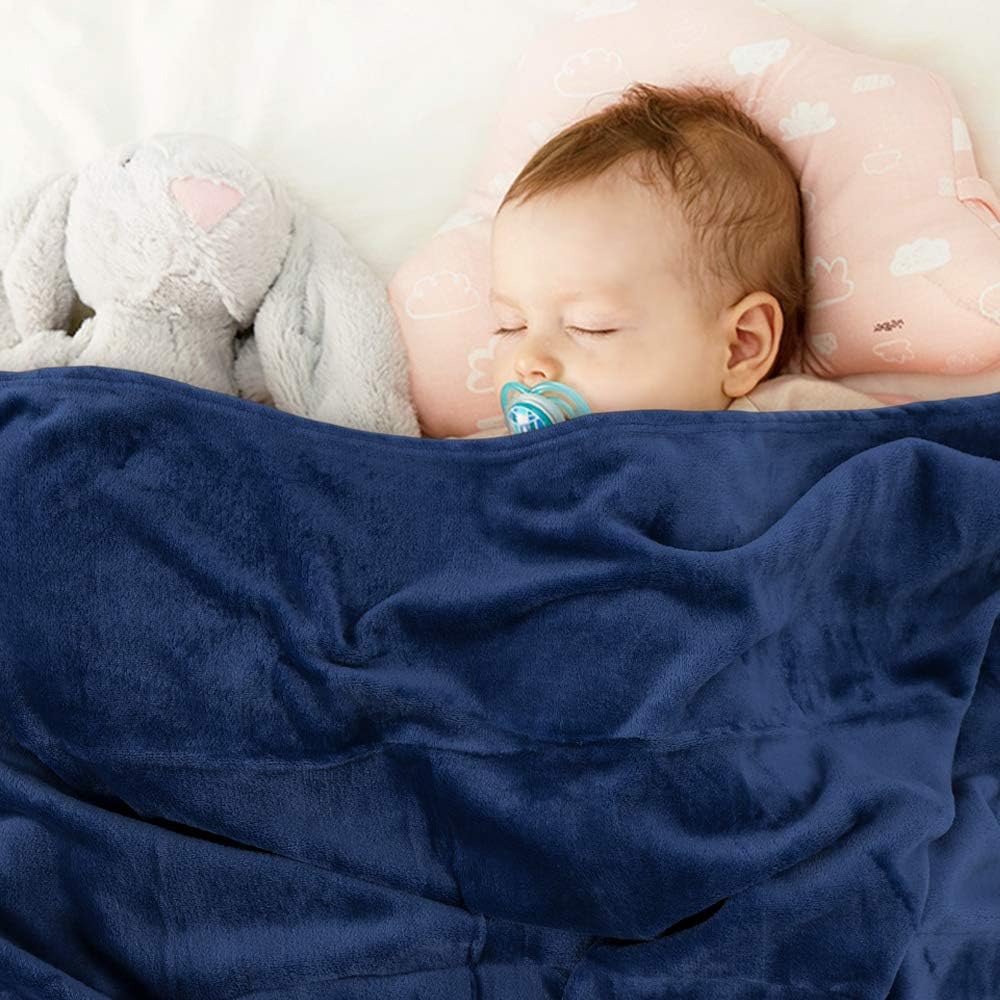 EMMEFleece Baby Blanket Plush Fuzzy Receiving Blankets for Toddler, Infant, Newborn, Boys and Girls Gift Warm Cozy Daycare Nursery Blanket for Crib, Stroller, Nap, Outdoor, Decor (Navy, 30"x40")