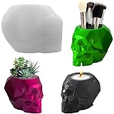 ZQYSING Skull Resin Mold, Diamond-Cut Surface Halloween Resin Mold | 3D Skull Silicone Mold for Epoxy Resin Casting, DIY Crafting Makeup Brush / Pencil Holder Skull Shaped Halloween Decor Gift