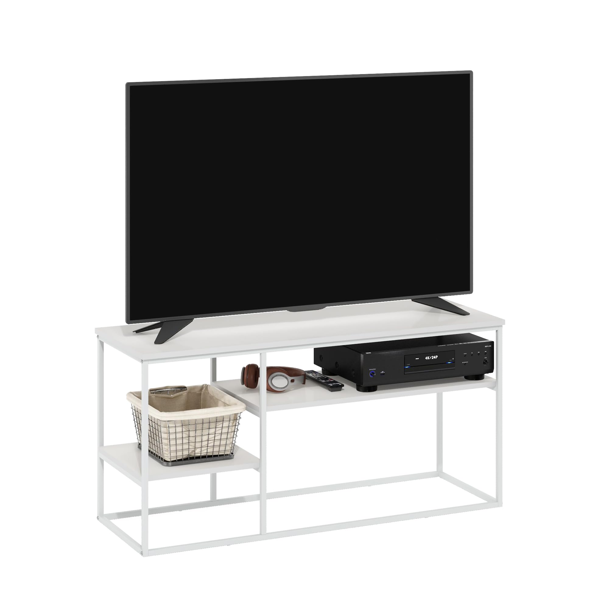 Furinno Moretti Modern Lifestyle TV Stand for TV up to 50 Inch, Solid White/White Image