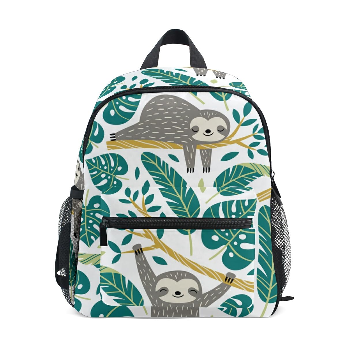 Children's Backpack, Kids Schoolbag Cute Sloths and Tropical Palm Leaves Students Bookbag for Boys Girls, Chest Strap