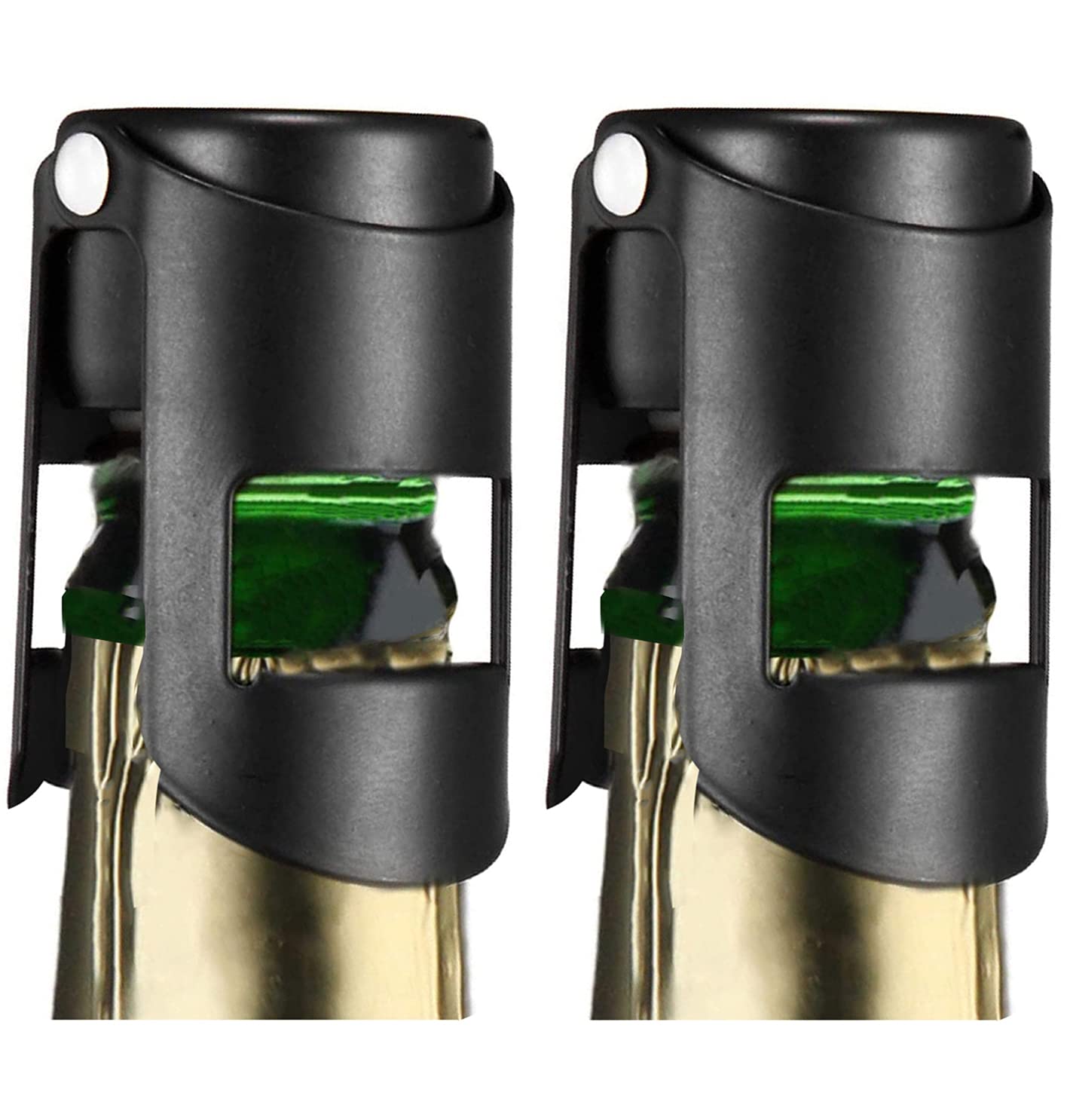 Photo 1 of HYZ Champagne Stoppers 2Pack - Stainless Steel Sparkling Wine Bottle Stopper with Pure Silicone Air Tight Seal - Professional Wine Saver for Champagne?Prosecco and Cava (Black)