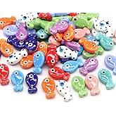 Zaoalife 50PCS Ceramic Fish Beads - Colorful Handmade Porcelain Loose Beads for Bracelet, Necklace, Earrings, and Jewelry Making