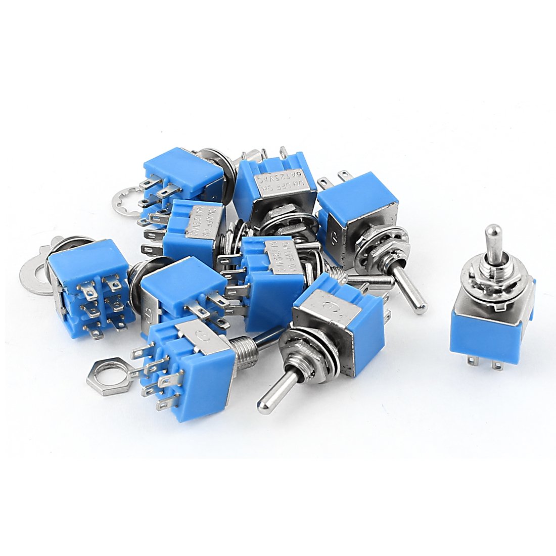 Sourcingmap 10Pcs AC 125V 6A ON-Off-ON DPDT Latching Mini Toggle Switch Blue 6mm