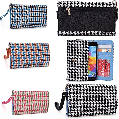 Ladies Fabric Houndstooth printed wallet phone holder[UNIVERSAL] design fits: Samsung Galaxy J1 |Samsung Galaxy S5 Plus|Samsung Galaxy S6|Samsung Galaxy S6 Edge
