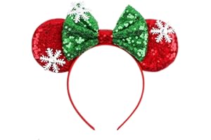 RAZKO Minnie Ears Headband, Sequin Mickey Ears Headband Mouse ears Headband for Women Girls Hair Accessories, Pick Your Color（Christmas Snowflake