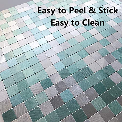 HomeyMosaic Peel and Stick Tile Backsplash for Kitchen Wall Decor Aluminum Surface Metal Mosaic Tiles Sticker,Silver&Green Plaid 12"x12" x 5 Tiles - Thumbnail 3
