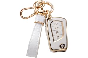 CACARLIKE for Toyota Key Fob Cover with Toyota Keychain, Car Key Fob Case Compatible with Toyota Fortuner Tundra Camry RAV4 Highlander Corolla Smart Key Protector Holder