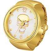 JewelryWe Men Women Finger Watches Gold Plated Elastic Watch Rings Simple Round Quartz Ring Watches for Mother's Day