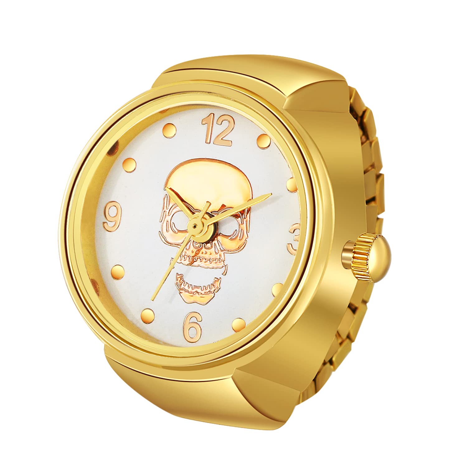 JewelryWe Men Women Finger Watches Gold Plated Elastic Watch Rings Smple Round Quartz Ring Watches