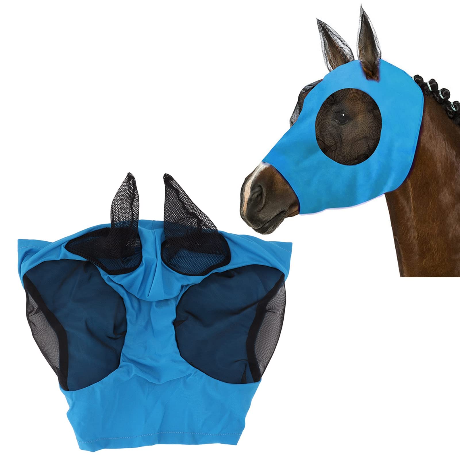 Septpenta Horse Mesh Fly Mask, Breathable Elastic Horse Mask with Ear Protection, Mesh Design, Effective Against Mosquito Nuisance, for All Kinds Of Horses(Blue)