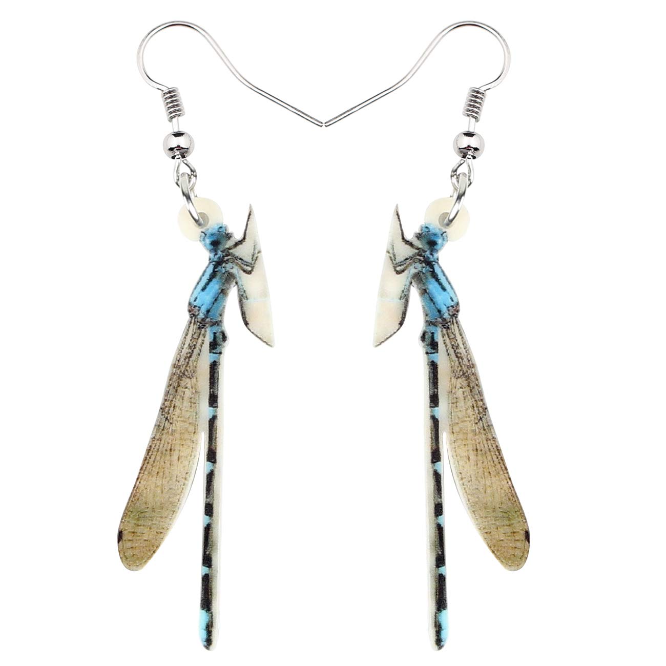 Bonsny Acrylic Drop Dangle Insect Blue Dragonfly Earrings Jewelry For Women Gift Charms (Brown)