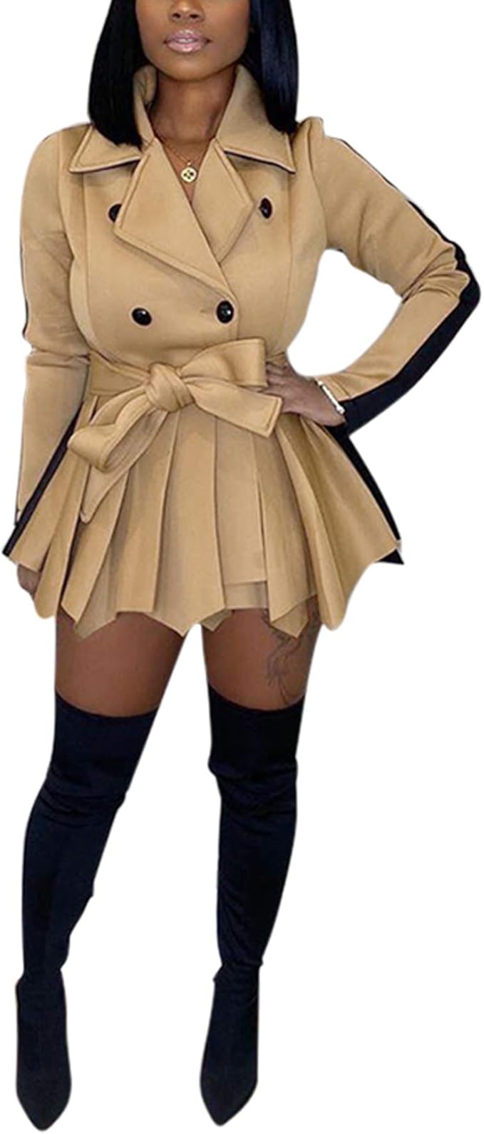 Amazon Com One Piece Blazer Skirt Set For Women Fall Outfit Suits Plus Size Work Dress Pleated Hem Business Suits Clothing