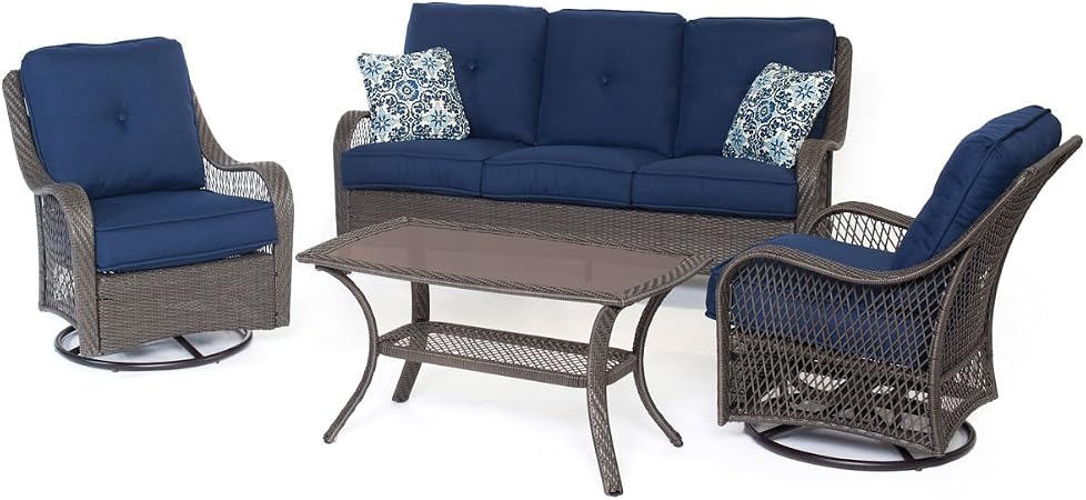 Amazon Com Hanover Orleans4pcsw G Nvy Orleans 4 Piece All Weather Patio Set Navy Blue Outdoor Furniture Garden Outdoor