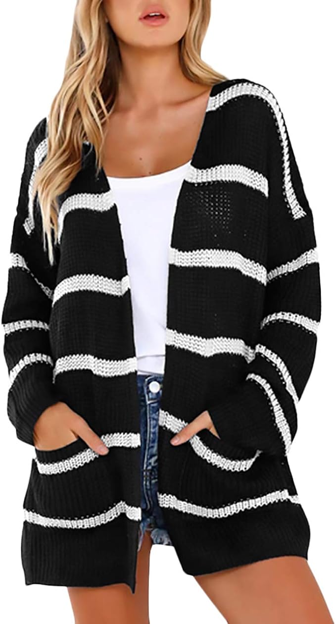 Cardigan Ladies Striped Sweater Cardigan Autumn Winter Casual Simple