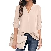 Timeson Women's Casual Chiffon V Neck 3/4 Sleeve Blouse Tops