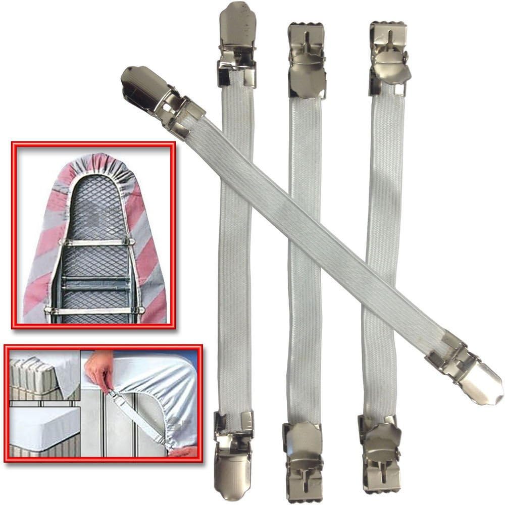 4 x IRONING BOARD COVER FASTENERS ELASTICATED STRAPS CLIPS BED SHEETS
