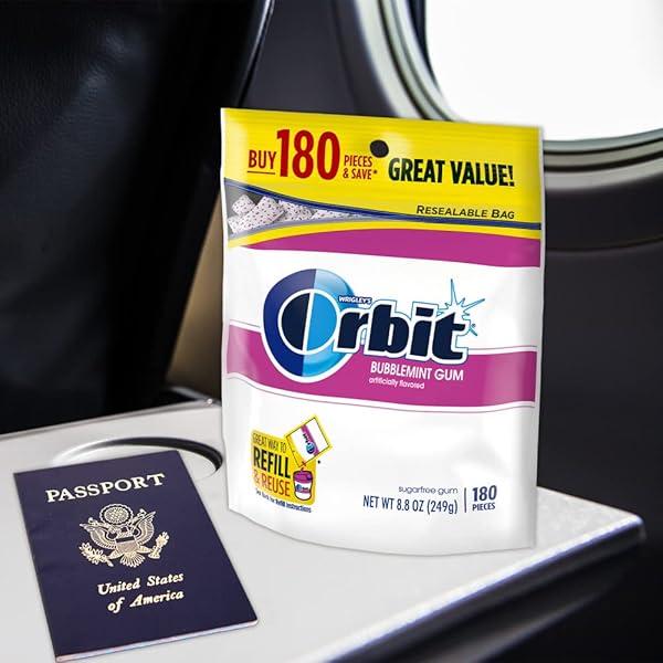 ORBIT GUM BUBBLEMINT SUGAR FREE CHEWING GUM BULK PACK, 180 PIECE RESEALABLE BAG