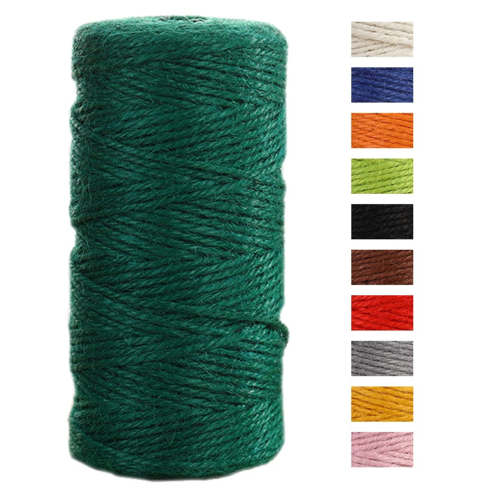 JeogYong Jute Twine String 2mm x 100m Natural Coloured Jute String 3-ply Garden Twine Kitchen Cord Thick Jute Rope for Decoration Floristry, DIY Arts & Crafts, Bundling, Wrapping Gifts (Dark green)