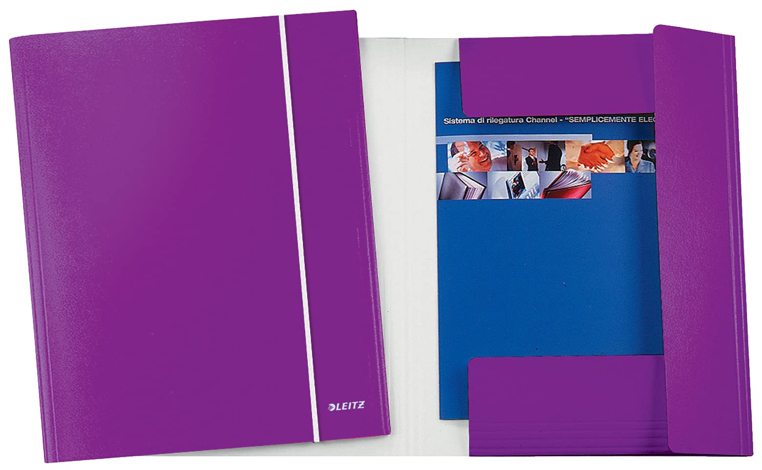 Leitz Square Cut Folders with 3 Flaps Board 150 Sheets 25 x 35 cm with Elastic Strap, Laminated Wow Purple