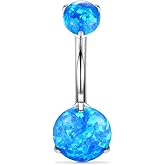 GAGABODY G23 Titanium Belly Button Rings 14G 3/8 Inch (10mm) Prong Set Double Round/Water Droplets Opal Navel Piercing Ring