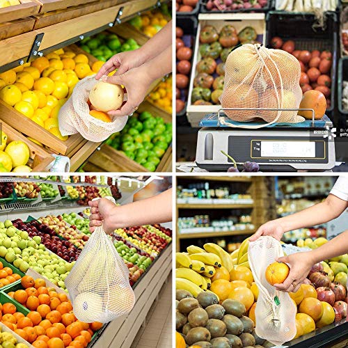 Reusable Organic Cotton Produce Bags Set of 9 Cotton Mesh Bags with