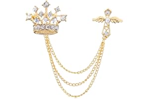 FRODETE Cross Crown Long Chain Brooch Retro Crystal Pins Collar Pin Suit Badge Pin Rhinestone Tassel Brooch Pin Coat Tassel Chain Lapel Pins for Men's Suit Accessories