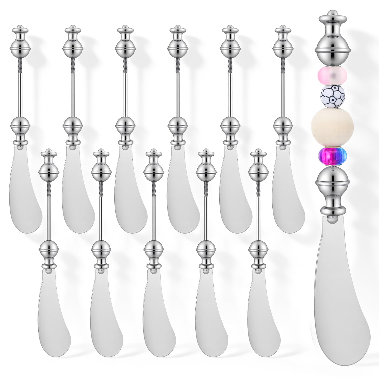 Photo 1 of 12pcs Cheese Spreader Knives DIY Decorative Beaded Butter Spreader Knives Stainless Steel Cheese Spreaders Beadable Cake Serving Utensil for Charcuterie Board Wedding Christmas Party Accessories Favor