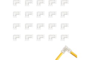 Clearhill 5mm 2Pin 20Pcs Transparent Solderless L-Shape COB LED Strip Connectors,90°Right Angle Corner Joints for 5V 12V 24V 