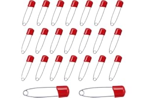 PIAOPIAO 60 Pieces Diaper Pins Baby Safety Pins - 2.2 Inch Plastic Head Cloth Diaper Pins with Locking Closures, Stainless Steel Nappy Pins Set (Red)