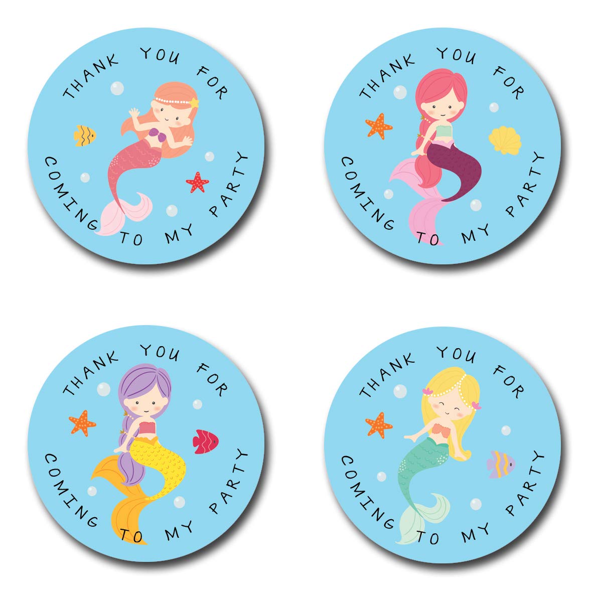 40mm Mermaid Thank You For Coming To My Party Round Stickers for Party Bags & Sweet Cones (48 x Stickers)