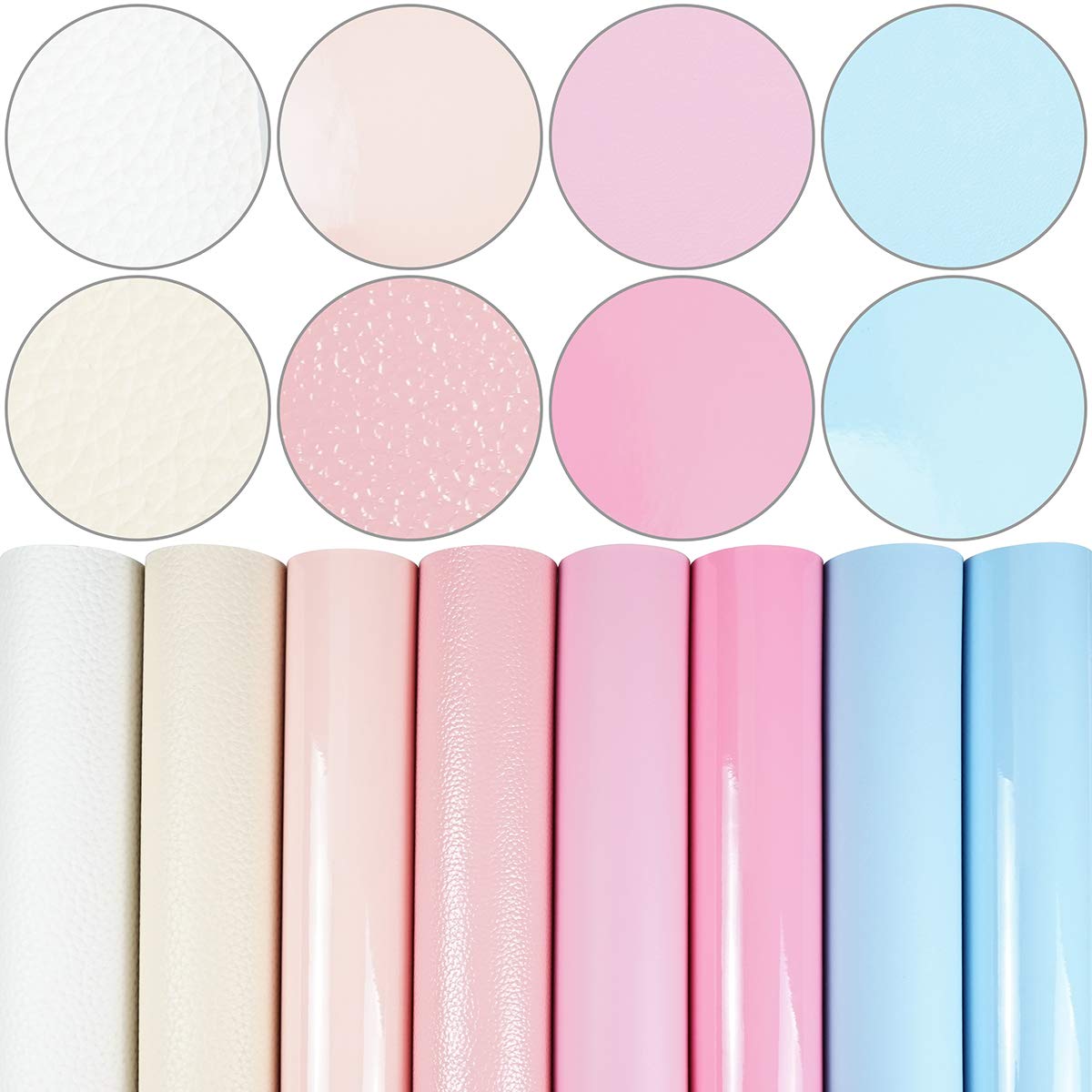 8 Pieces 8x12 Inch (21cm x 30cm) A4 Bundle Leather Sheets Mixed Candy Color Series Patent Metallic Litchi Skin Texture Faux Leather Fabric for Bow Earring Making
