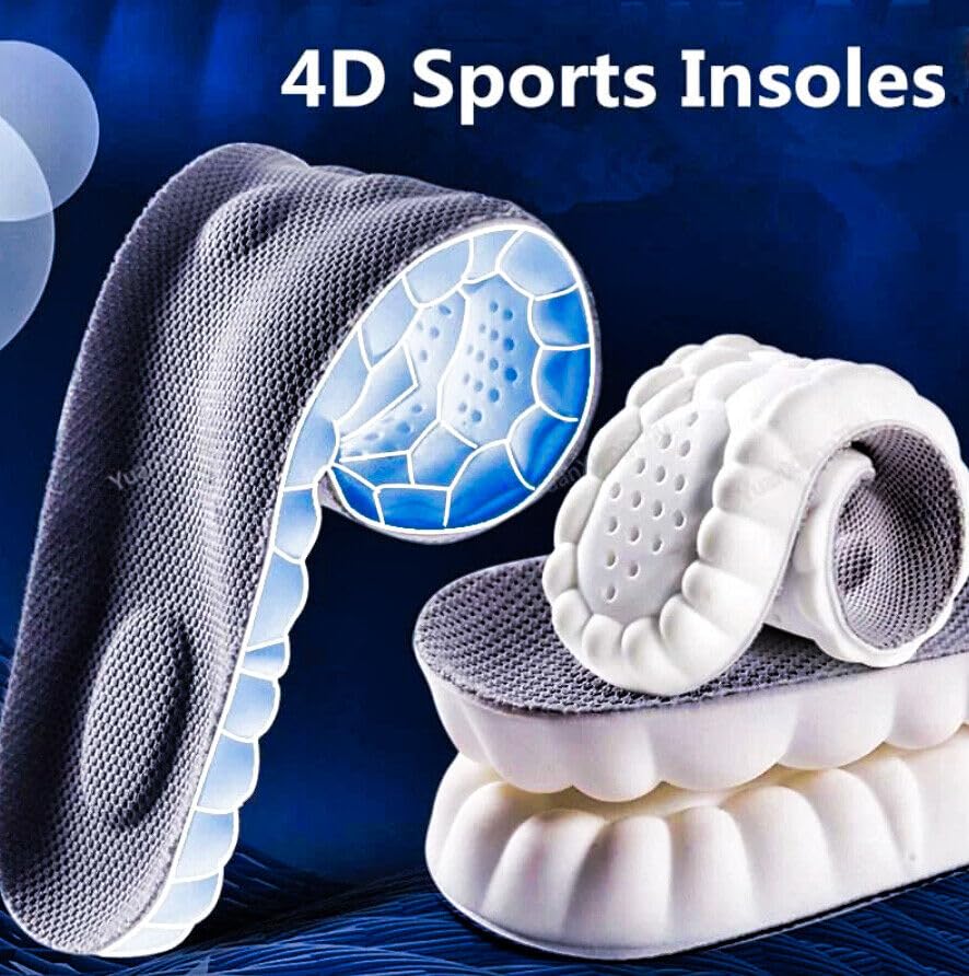 4D Cloud Technology Insole - Super Soft Comfort Insoles, Soft Foot Protection Cloud Feeling Insole, U-Shape Memory Foam Insoles, 4D Sports Memory Foam Insoles (Gray, Men 10.5-11.5/Women 12-13)