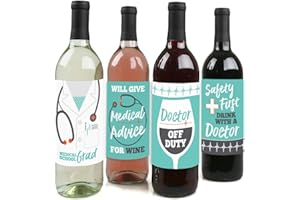 Big Dot of Happiness Medical School Grad - Doctor Graduation Party Decorations for Women and Men - Wine Bottle Label Stickers - Set of 4