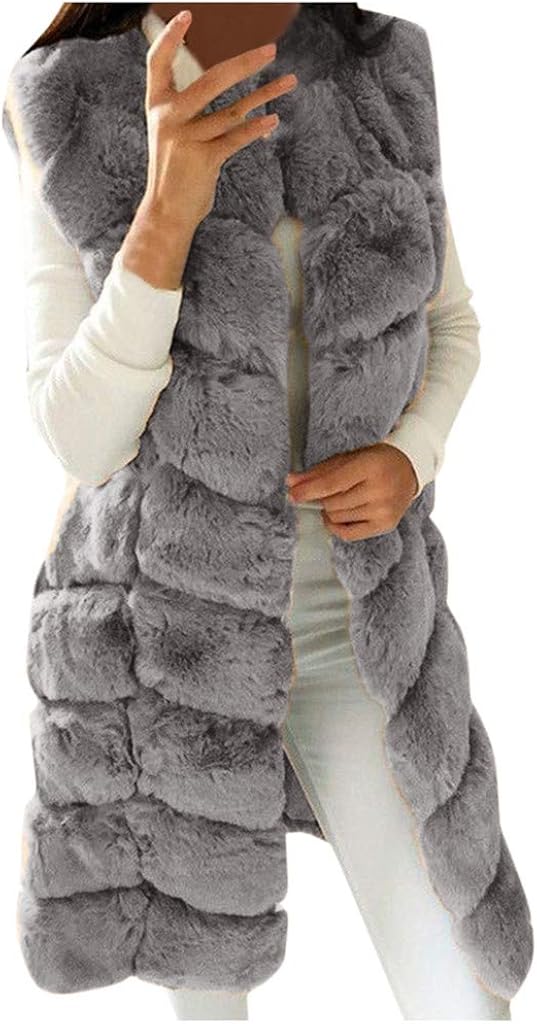 Damen FauxFur Langarm Weste Body Warmer Mantel OutwearHerbst Bequem